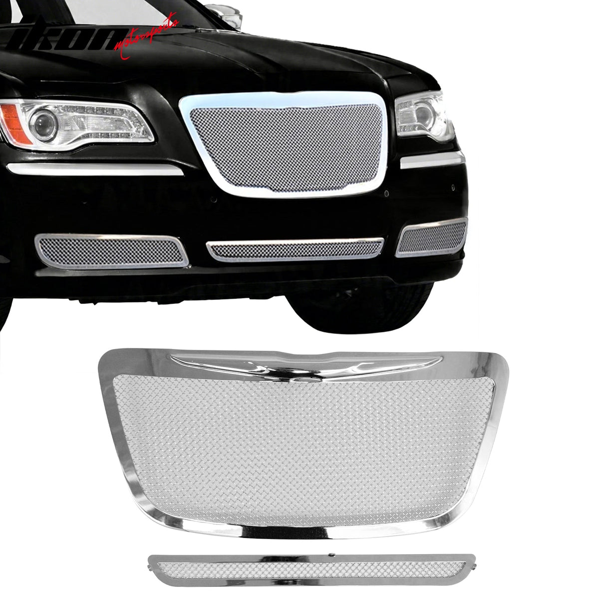 2011-2014 Chrysler 300/300C Chrome Mesh Molded Wing Style Front Bumper Upper Grille