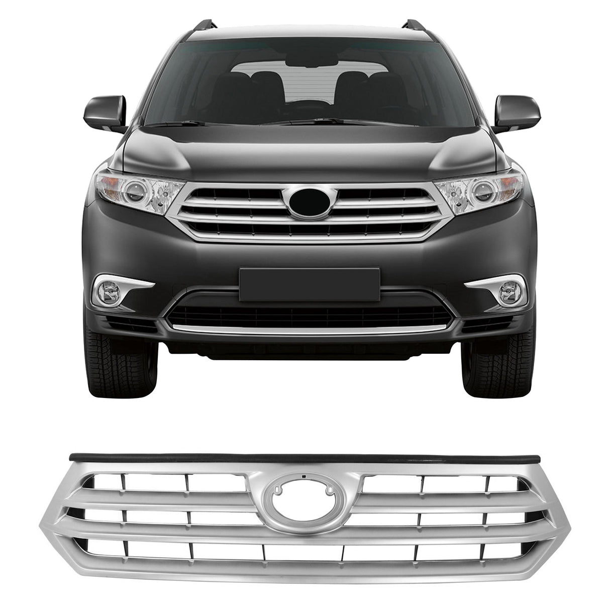 2011-2013 Toyota Highlander Chrome Front Bumper Hood Insert Grille ABS