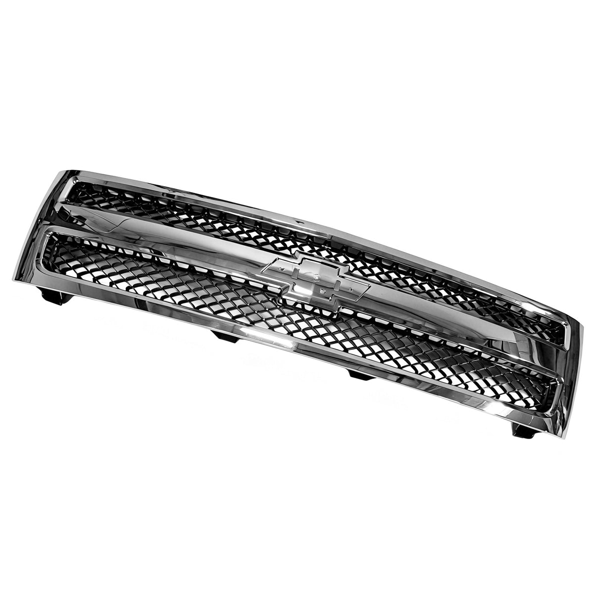 2007-2013 Chevrolet Silverado 1500 Front Bumper Hood Upper Mesh Grille Replacement Matte Black Mesh/Chrome Frame OE Style