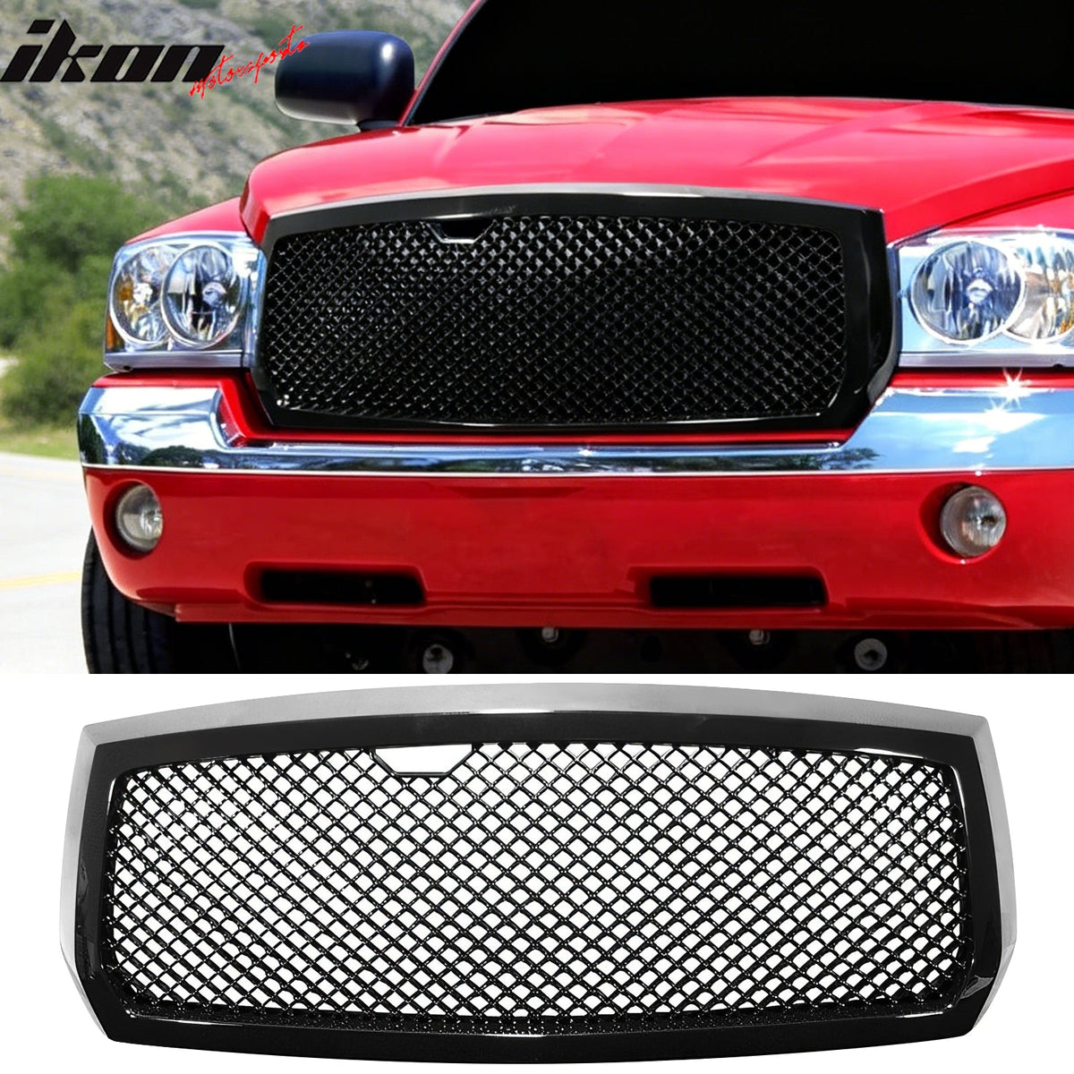 2005-2007 Dodge Dakota Mesh Style Gloss Black Front Upper Grille ABS