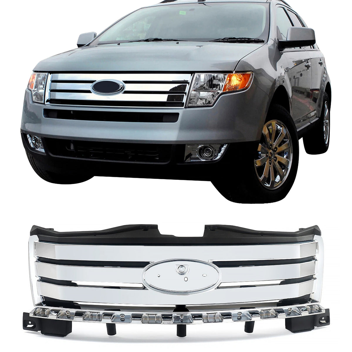 2007-2010 Ford Edge Horizontal Bar W/Mesh Style Chrome Front Grille