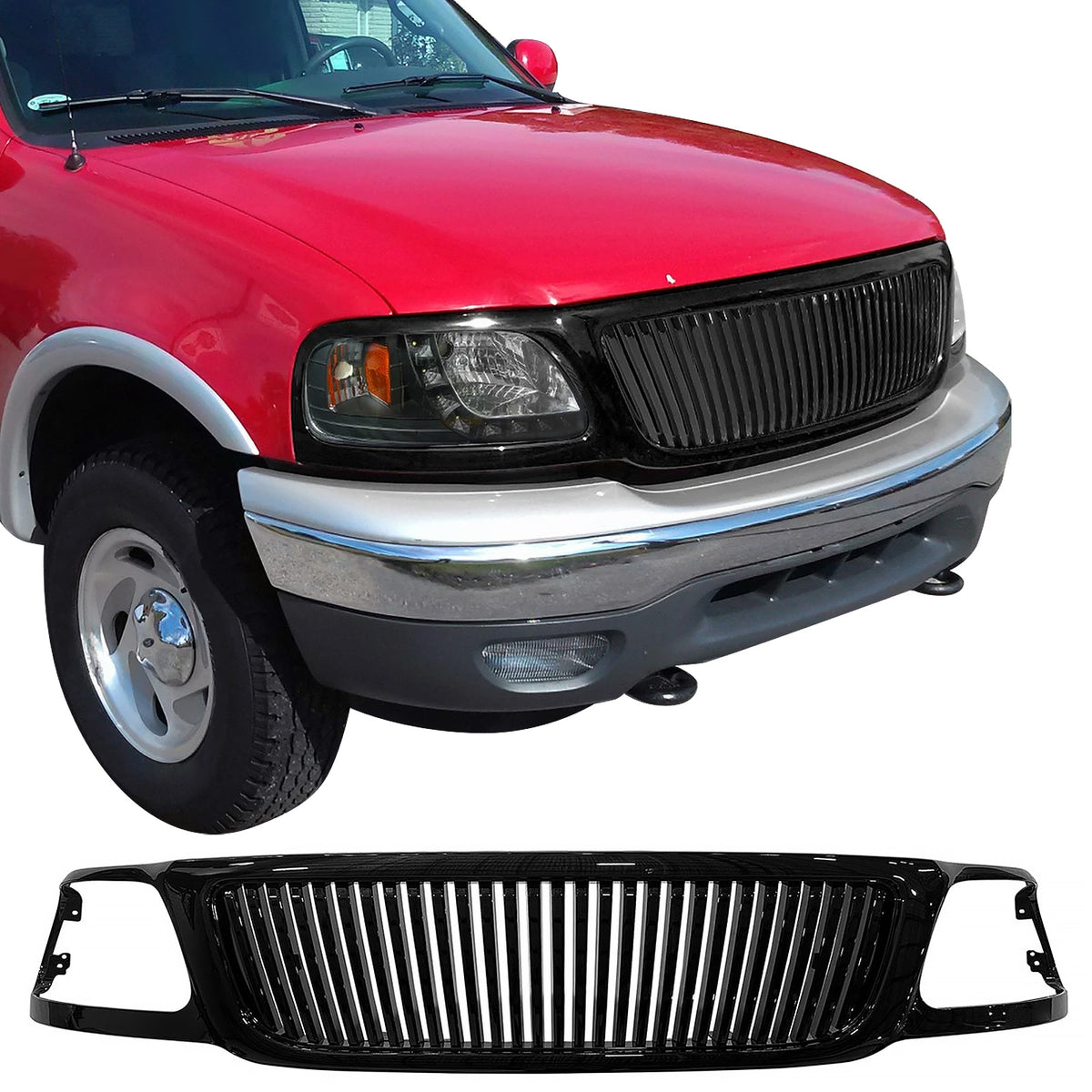 1999-2003 Ford F-150 Vertical Style Black Front Upper Mesh Grille ABS