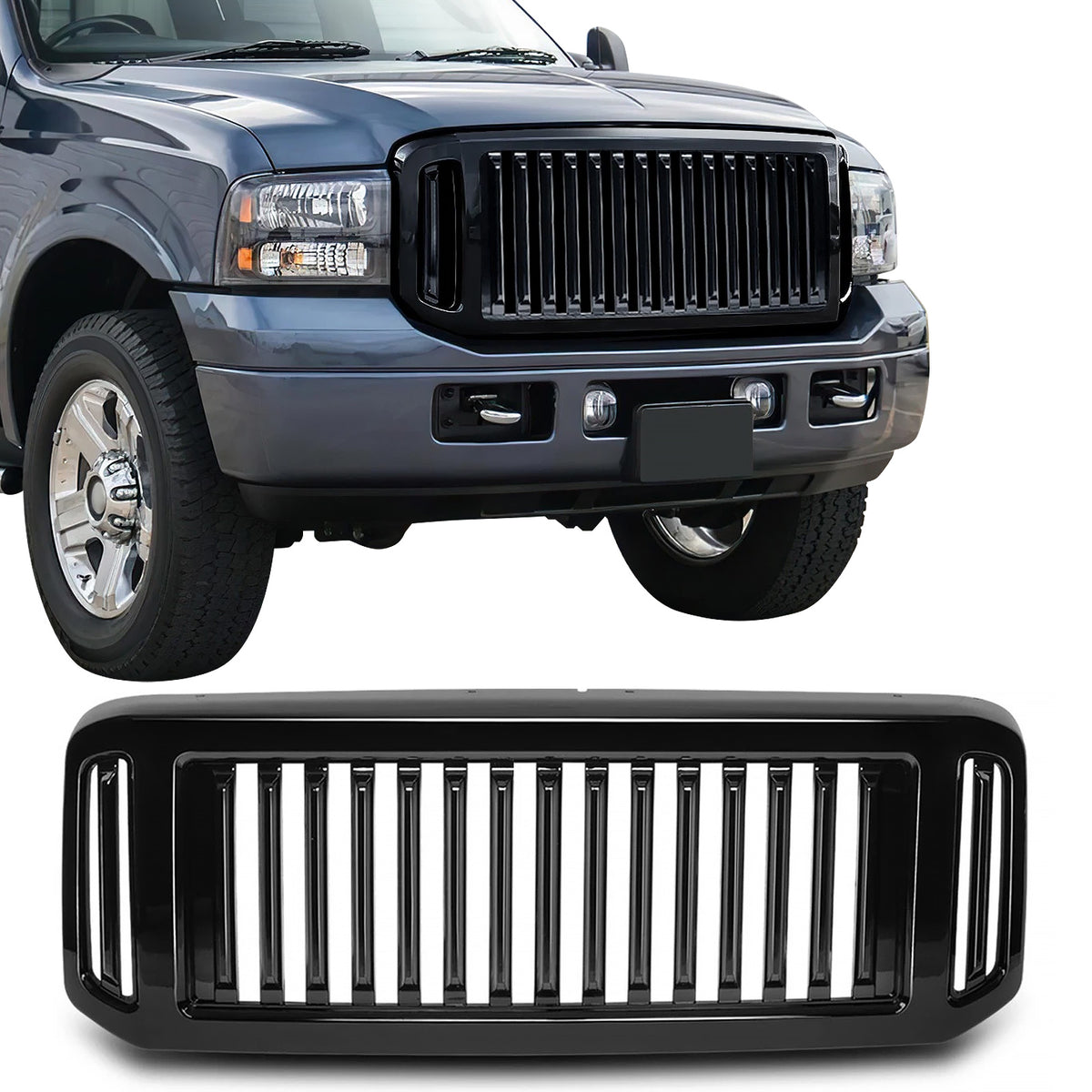 2008-2010 Ford F-250 Super Duty Vertical Bar Gloss Black Front Grille