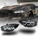2018-2023 Ford Mustang Projector Headlights S650 Style LED Amber Sequential Turn Signals