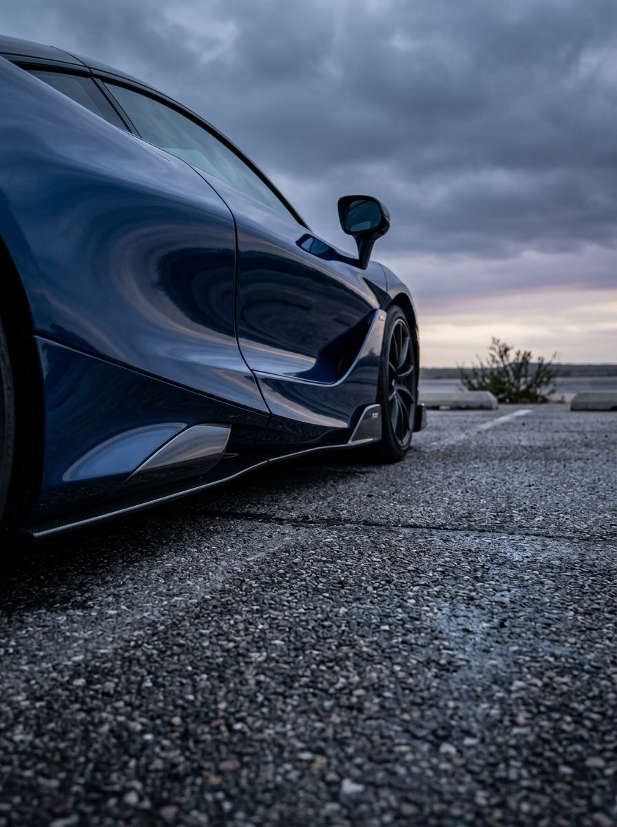 McLaren 720S Spider 765LT Style Dry Carbon Fiber Side Skirts Polished Finish 2017 - 2019 Pair