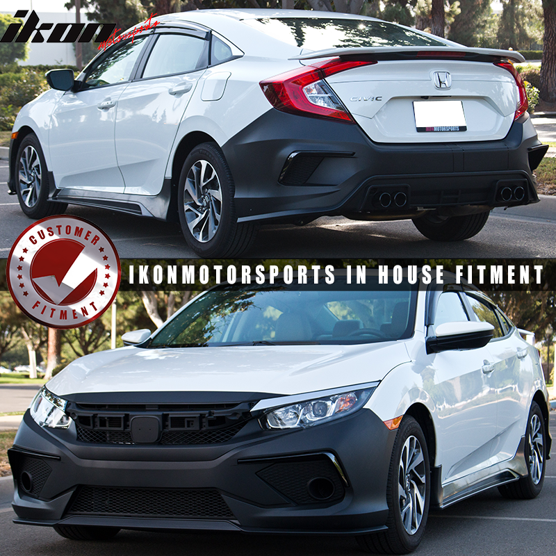 2016-2021 Honda Civic Sedan Front + Rear Bumper Cover + Side Skirts