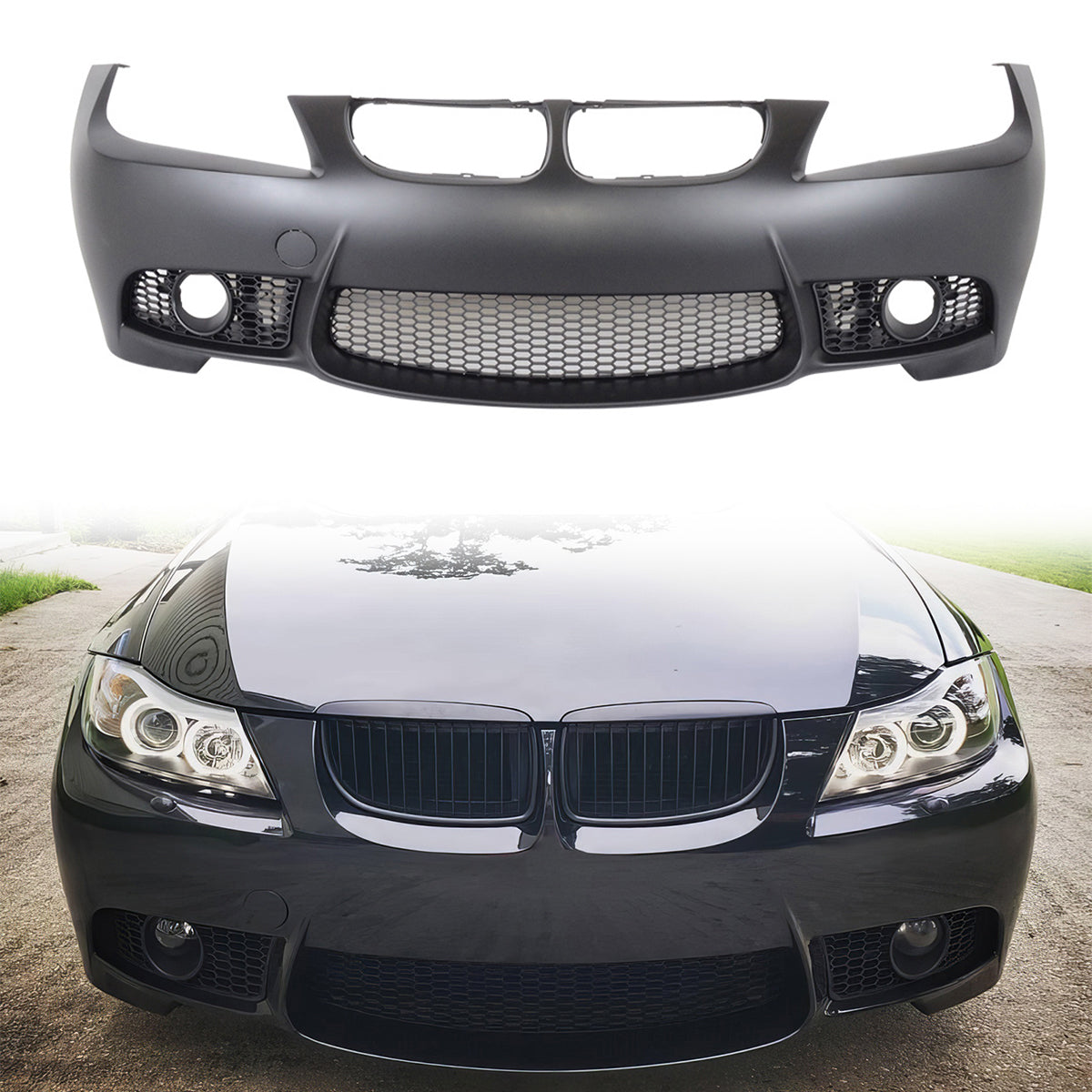Front Bumper Cover for Bmw E90 E91 3 Series Sedan 2006-2008 M3 Style W/ Fog Cover