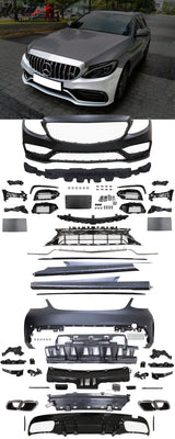 Fits 15-19 Benz W205 C63 Front Rear Bumper w/ Muffler Tips Side Skirts