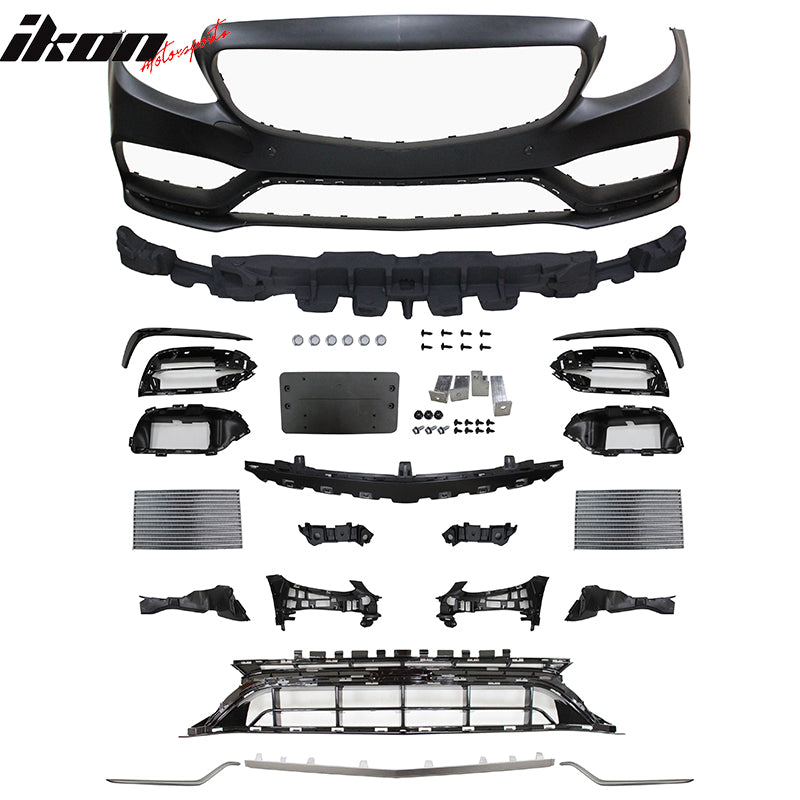 Fits 15-19 Benz W205 C63 Front Rear Bumper w/ Muffler Tips Side Skirts