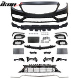 Fits 15-19 Benz W205 C63 Front Rear Bumper w/ Muffler Tips Side Skirts