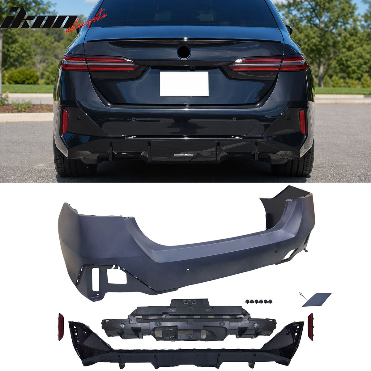 2024-2026 BMW G60 5-Series 530 540 550 Sedan & i5 (Not Fit M5) Rear Bumper Cover Conversion Assembly Replacement Unpainted PP Polypropylene M60 Style