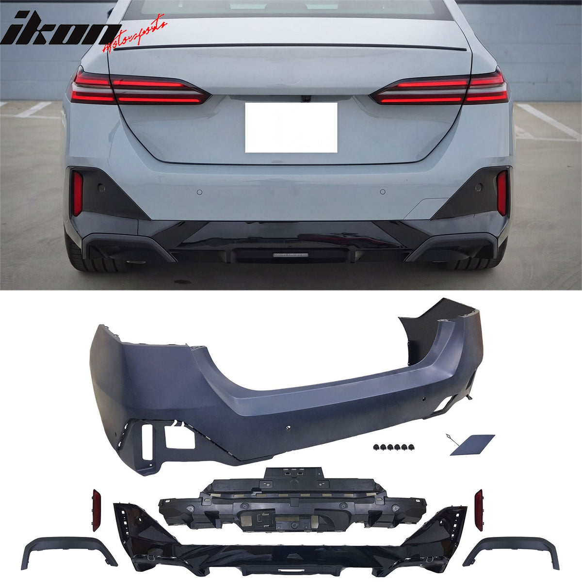 2024-2026 BMW G60 5-Series 530 540 550 Sedan M Sport Style Front & Rear Bumper Cover Conversion Assembly Replacement + MP Rocker Panel Unpainted PP