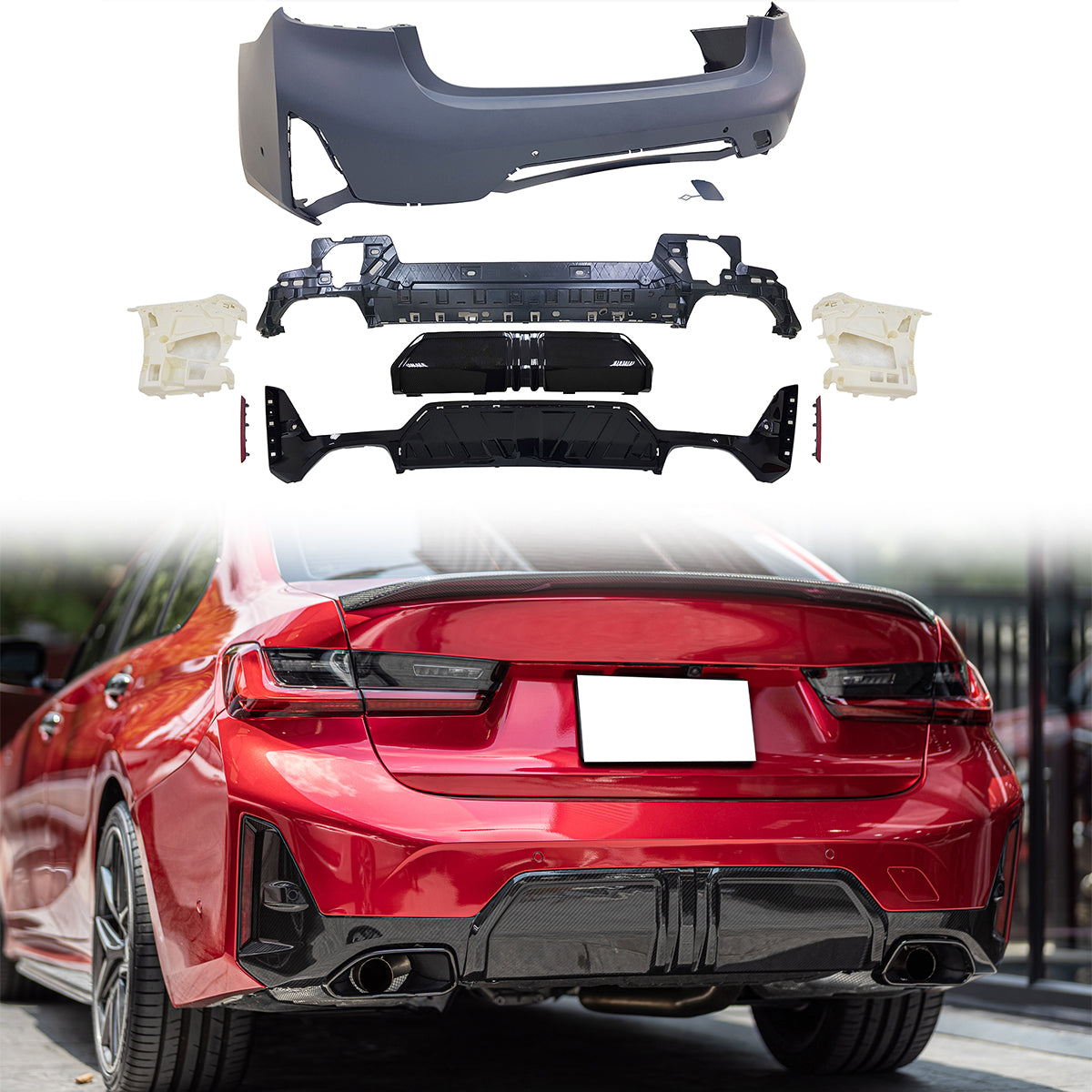 2023-2026 BMW G20 3-Series LCI M340i M-P Style Rear Bumper Cover Set