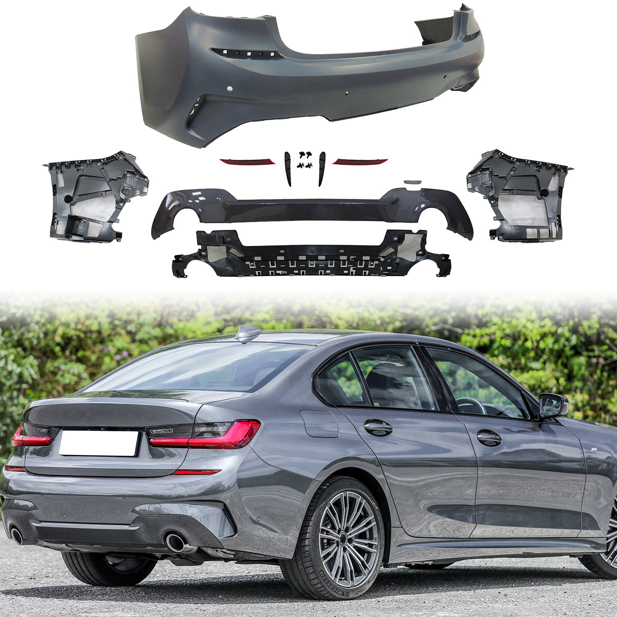 2019-2022 BMW 3 Series G20 Sedan M-Tech Style Black Rear Bumper Cover