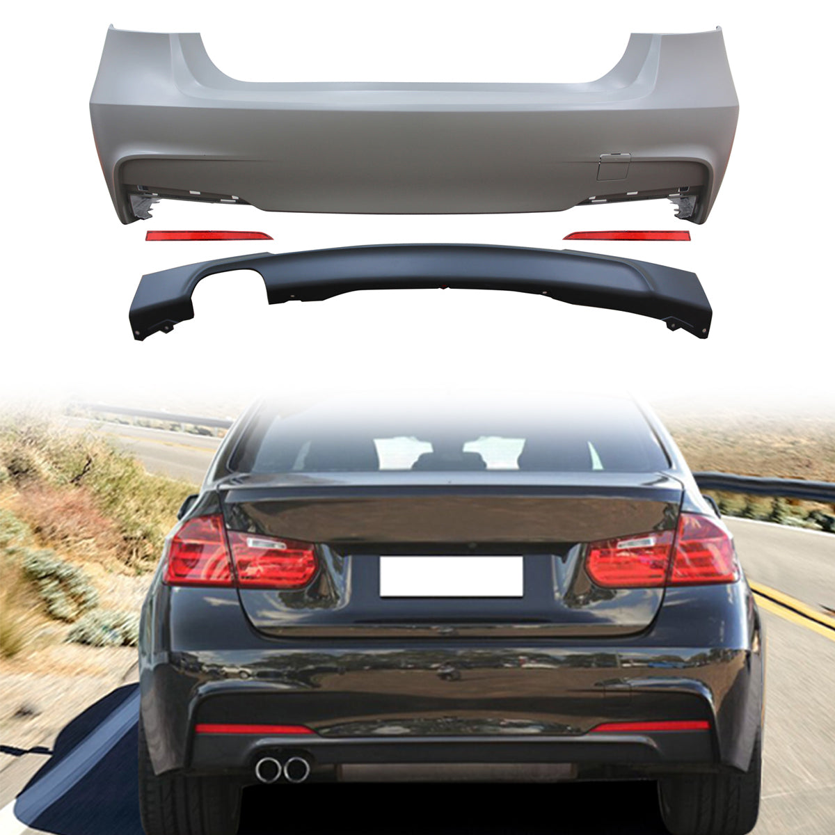 2012-2018 BMW F30 3 Series MT Rear Bumper Cover Diffuser Unpainted PP