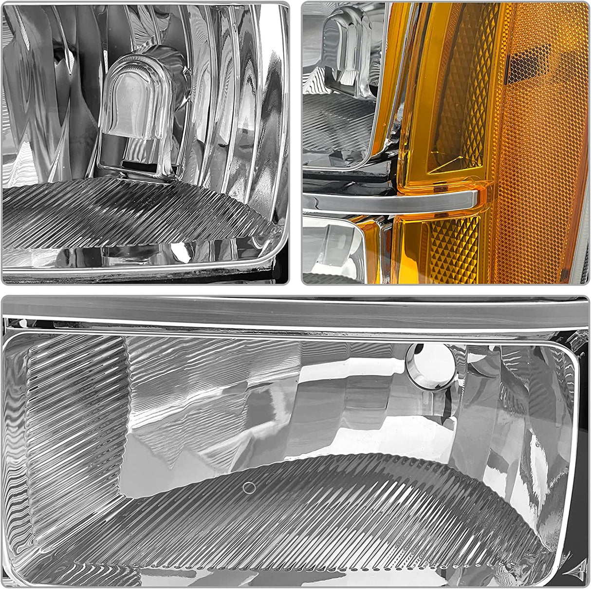 2007-2014 Sierra Headlight Assembly Compatible With Gmc 1500 0714 2500hd 3500hd Chrome Housing Amber Reflector Replacement Left And Right