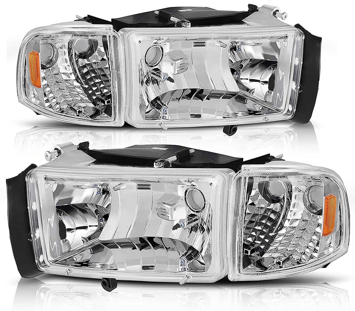 Autosaver88 Headlight Assembly Compatible With 1994 1996 1997 1998 1999 2000 2001 2002 Dodge Ram 15002002 Pickup 2500 3500 Black Housing Amber Reflector Corner Lights