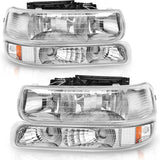 Autosaver88 Headlight Assembly Compatible With 9902 Chevy Silverado 1500 25000102 1500hd 2500hd 35000006 Tahoe Suburban 2500 Headlamp Bumper Lights Chrome Housing Amber Reflector