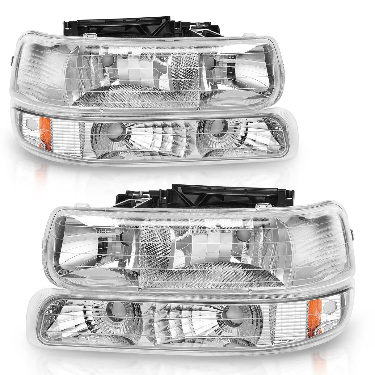 Autosaver88 Headlight Assembly Compatible With 9902 Chevy Silverado 1500 25000102 1500hd 2500hd 35000006 Tahoe Suburban 2500 Headlamp Bumper Lights Chrome Housing Amber Reflector