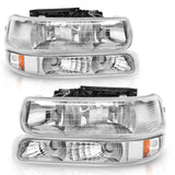 Autosaver88 Headlight Assembly Compatible With 9902 Chevy Silverado 1500 25000102 1500hd 2500hd 35000006 Tahoe Suburban 2500 Headlamp Bumper Lights Chrome Housing Amber Reflector
