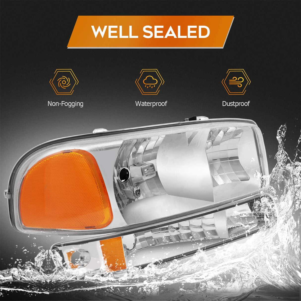 Lbrst Headlight Assembly For Gmc Sierra 1500 19992006 Classic 2007 Chrome Housing Amber Reflector Clear Lens Driver And Passenger Side Headlamp