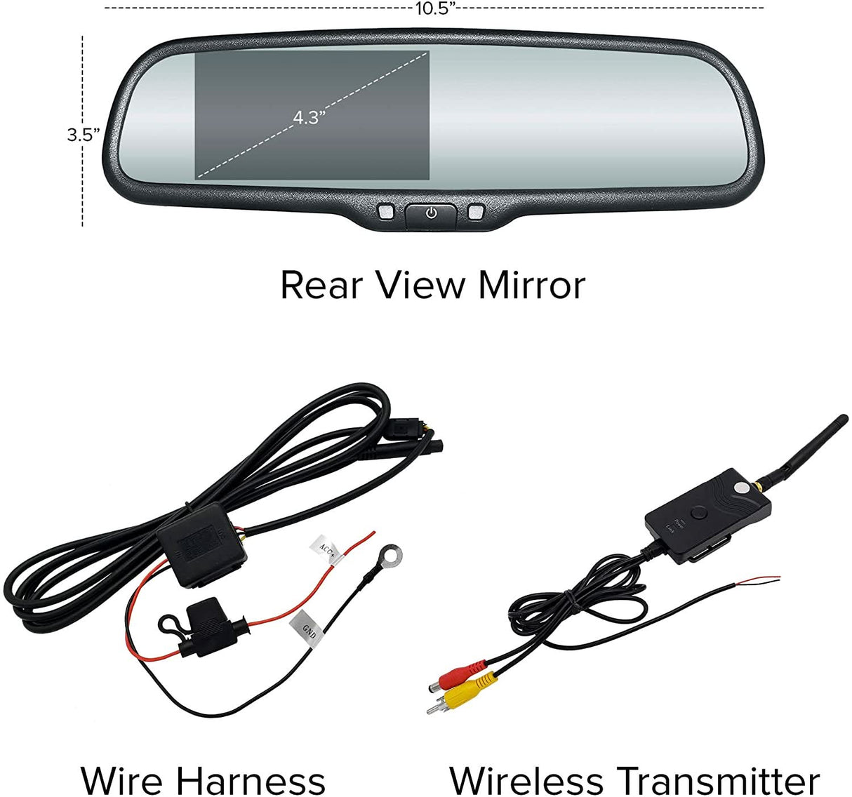 Master Tailgaters 10.5" Rear View Mirror with 4.3" LCD Screen + Wireless Transmitter & 170° LED Backup Camera | Universal Rearview | Auto Adjusting Brightness LCD | Anti Glare | Full Replacement