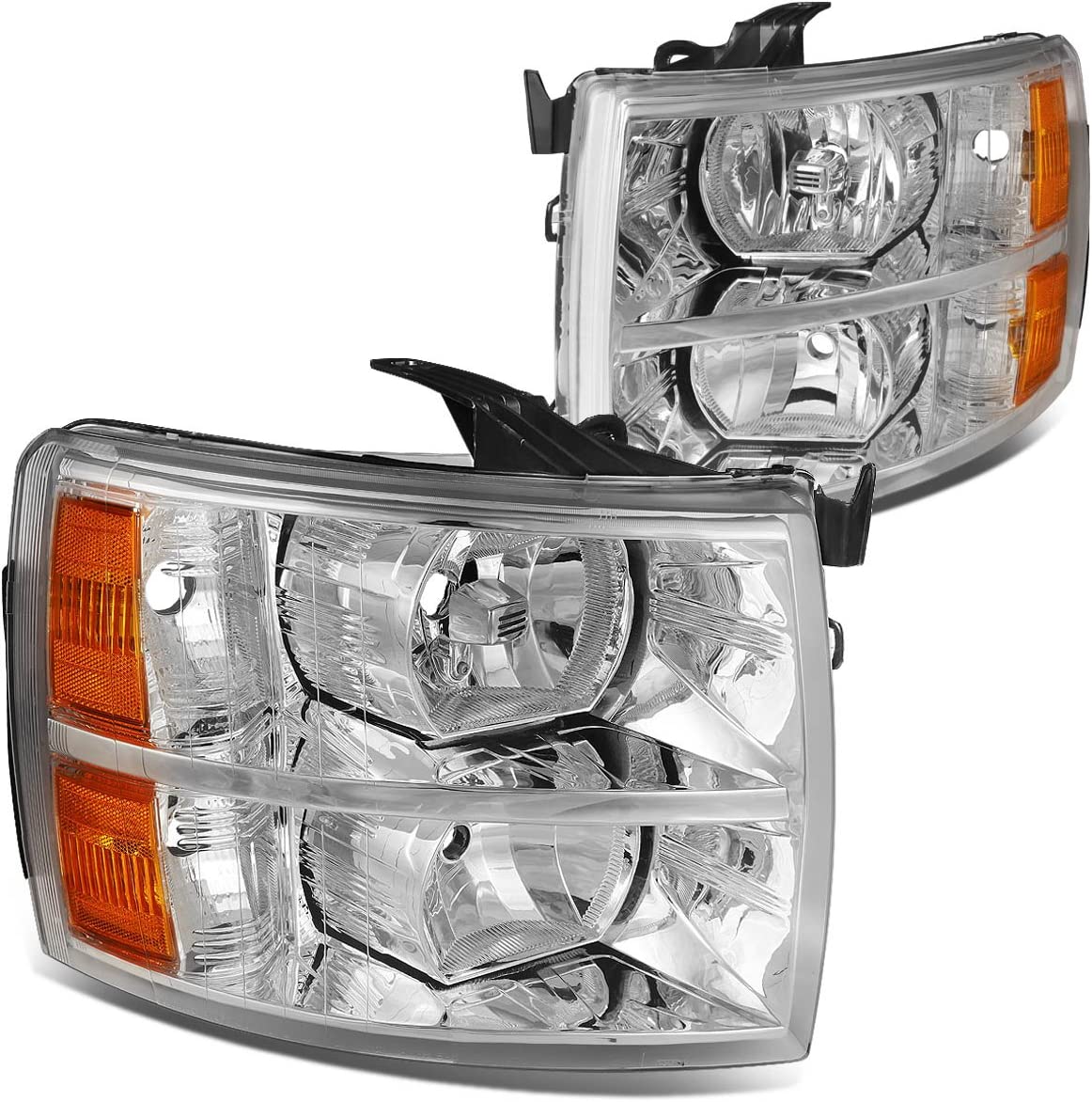 Dna Motoring Hlohcsil07cham Chrome Amber Headlights Compatible With 0713 Silverado 15002500 Hd 3500 1500