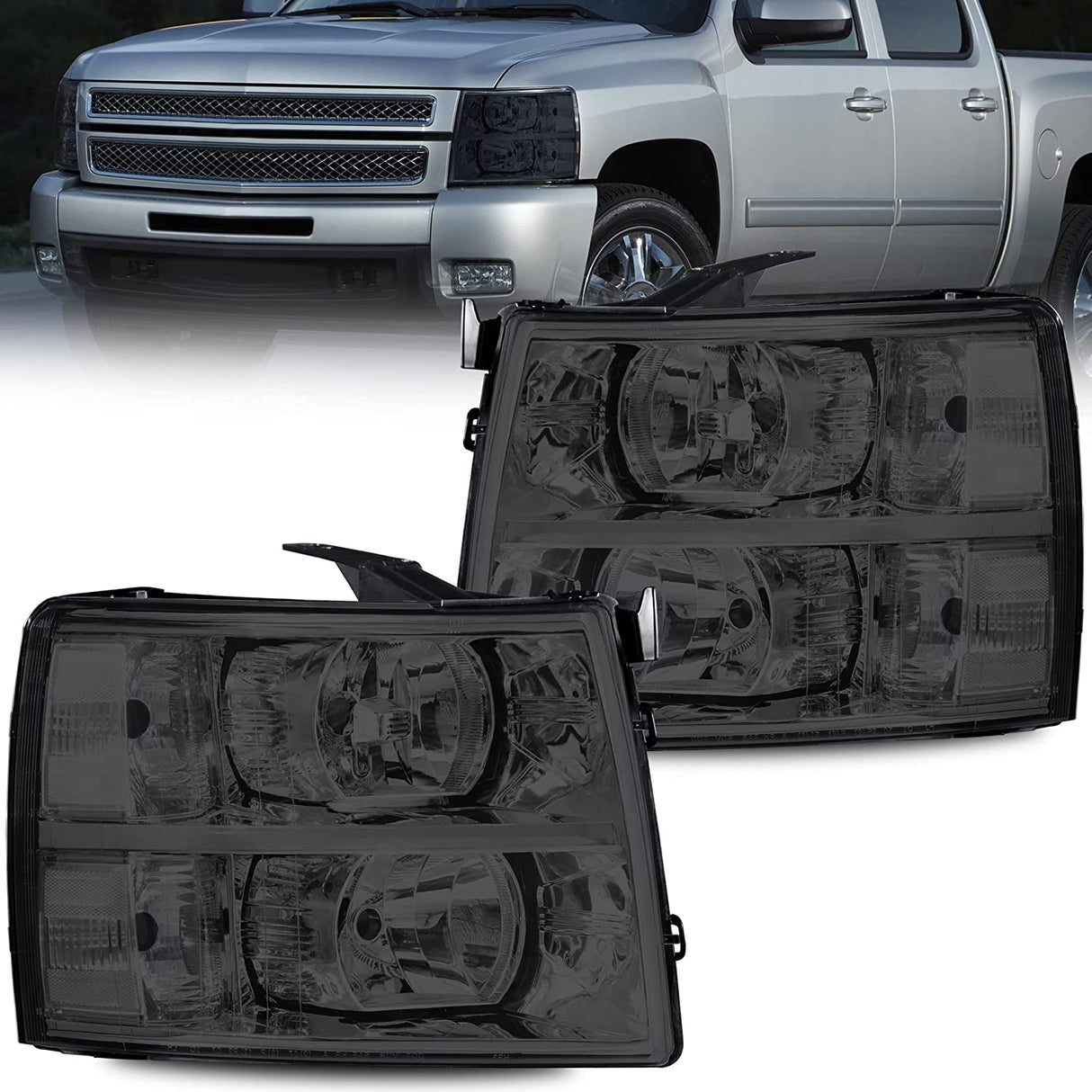 Mostplus Headlight Assembly Compatible With Chevy Chevrolet Silverado 1500 2500 3500 Black Housing Clear Lens Amber Reflector