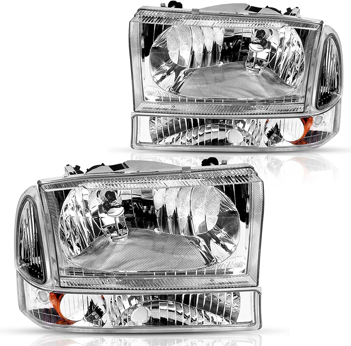 Dwvo Headlight Assembly Compatible With Ford F250 F350 F450 F550 Super Duty Pickup Truck Signal Lamps Chrome Housing Clear Lens Amber Reflector