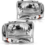 Dwvo Headlight Assembly Compatible With Ford F250 F350 F450 F550 Super Duty Pickup Truck Signal Lamps Chrome Housing Clear Lens Amber Reflector