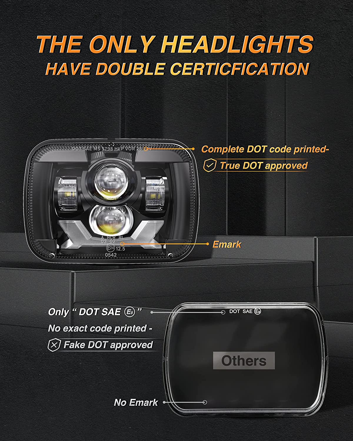 2020-2021 New Osram Chips 180w Dot 500 Brighter Antiglare H6054 5x7 7x6 LED Headlights With Turn Signal Drl Hilow Sealed Beam Compatible Jeep Cherokee Xj Wrangler Yj Ford Chevrolet Gmc Toyota Nissan Etc