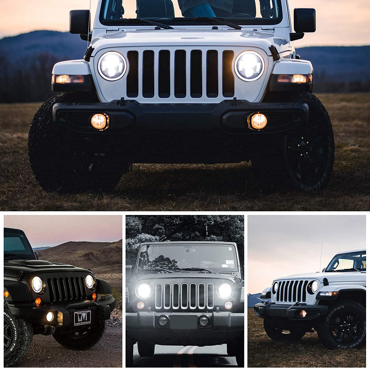 7 Inch H6024 Round LED Headlights Black High Low Sealed Beam H4h13 Adapter Compatible With Jeep Wrangler Jk Tj Lj Cj Hummber H1 H2 Pair