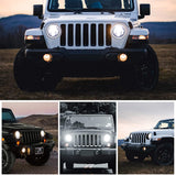 7 Inch H6024 Round LED Headlights Black High Low Sealed Beam H4h13 Adapter Compatible With Jeep Wrangler Jk Tj Lj Cj Hummber H1 H2 Pair