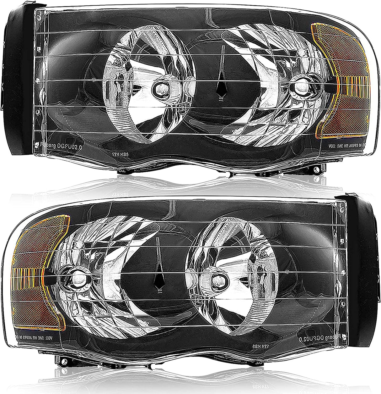 2002-2005 Dodge Ram Headlight Assembly For 1500 2500 3500 20032005 Clear Chrome Lens With Amber Reflector Replacement Left Right