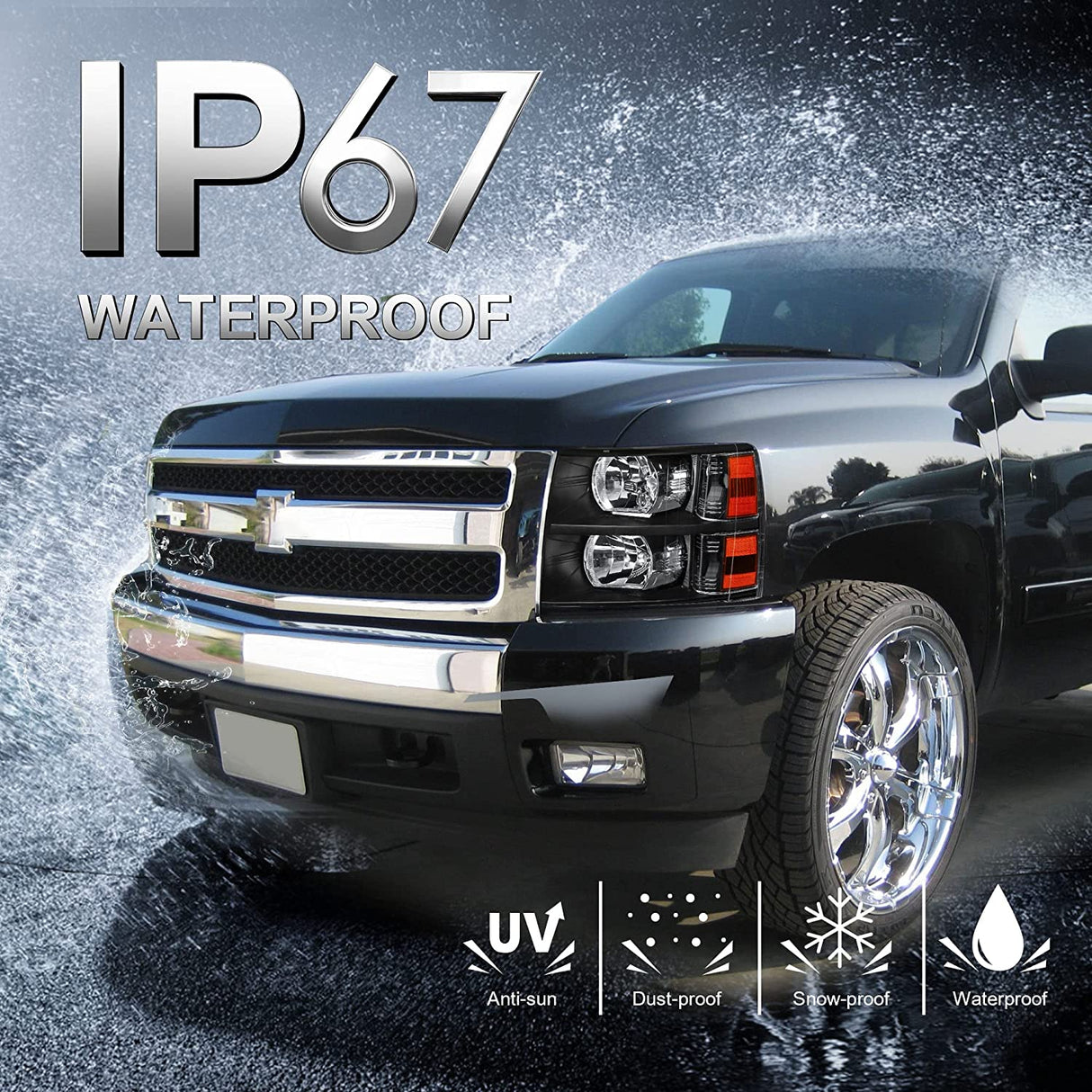 Mostplus Headlight Assembly Compatible With Chevy Chevrolet Silverado 1500 2500 3500 Black Housing Clear Lens Amber Reflector