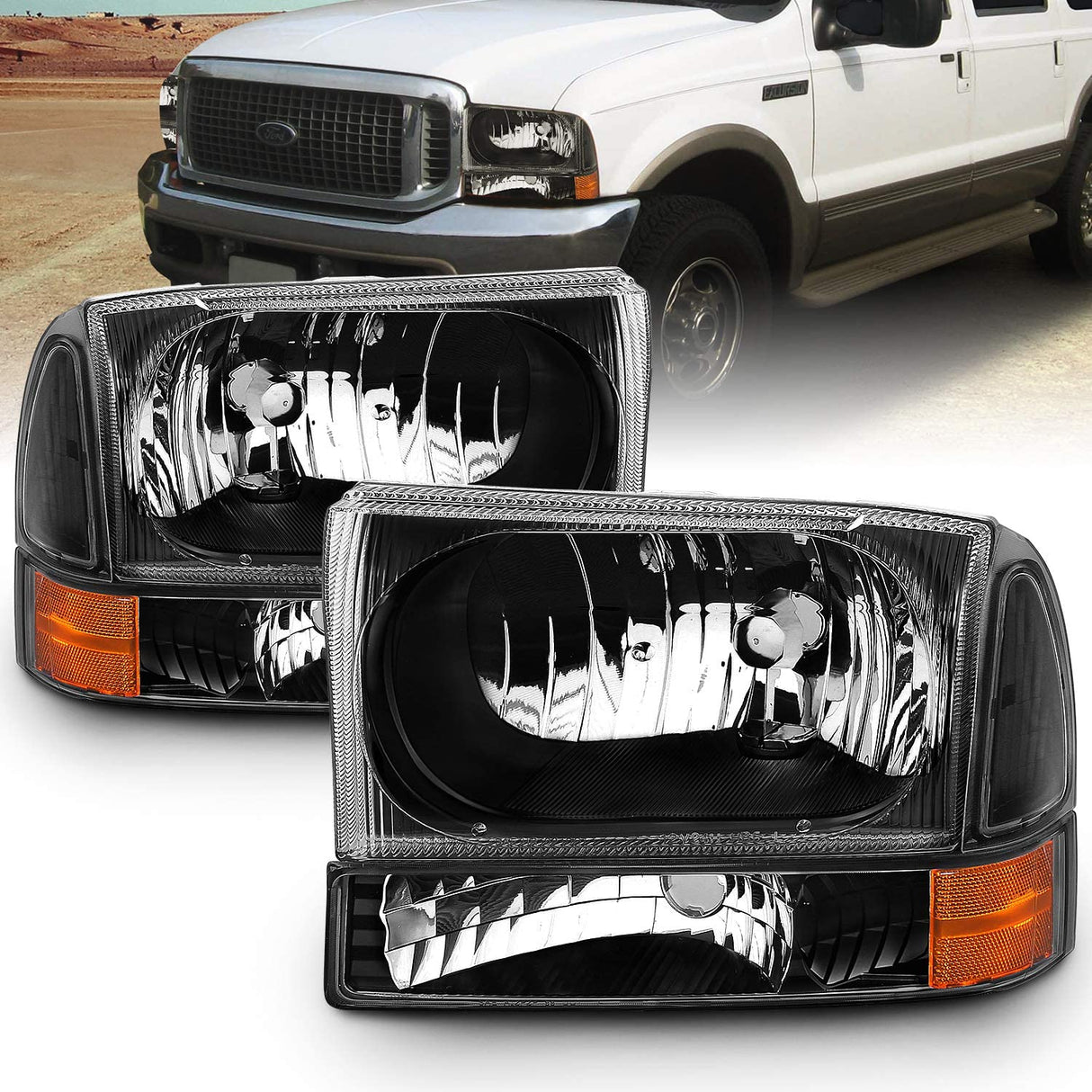Amerilite For Ford Super Duty F250 F350 F450 F550 Excursion Chrome Factory Style Replacement Headlights Wbumper Corner Set Passenger And Driver Side
