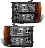 2007-2014 Sierra Headlight Assembly Compatible with 2007-2014 GMC Sierra 1500 / 07-14 GMC Sierra 2500HD 3500HD Chrome Housing with Amber Reflector Replacement Left and Right