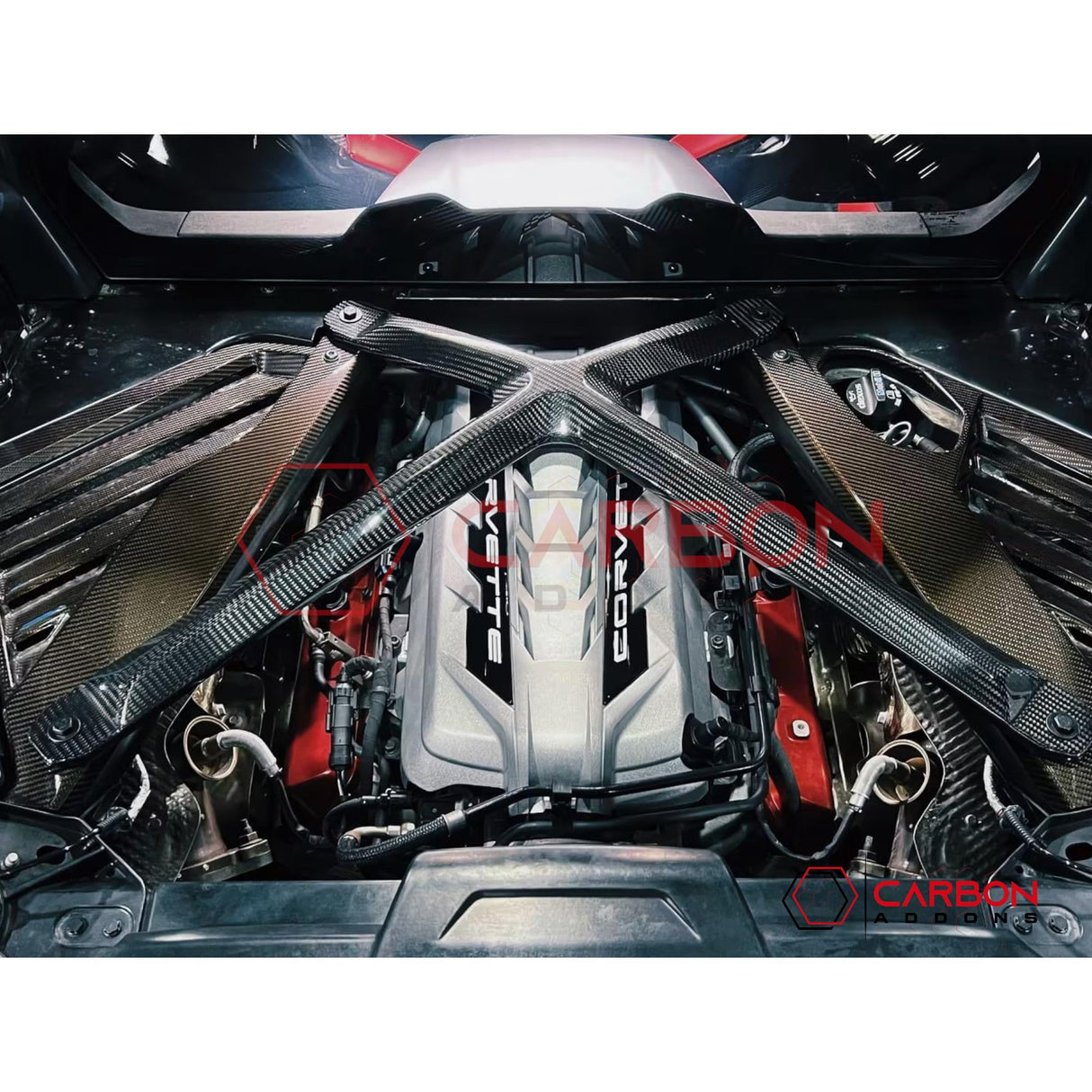Carbon Fiber Engine Bay X-Brace for Corvette C8 Coupe Stingray Z51 (2020–2025)