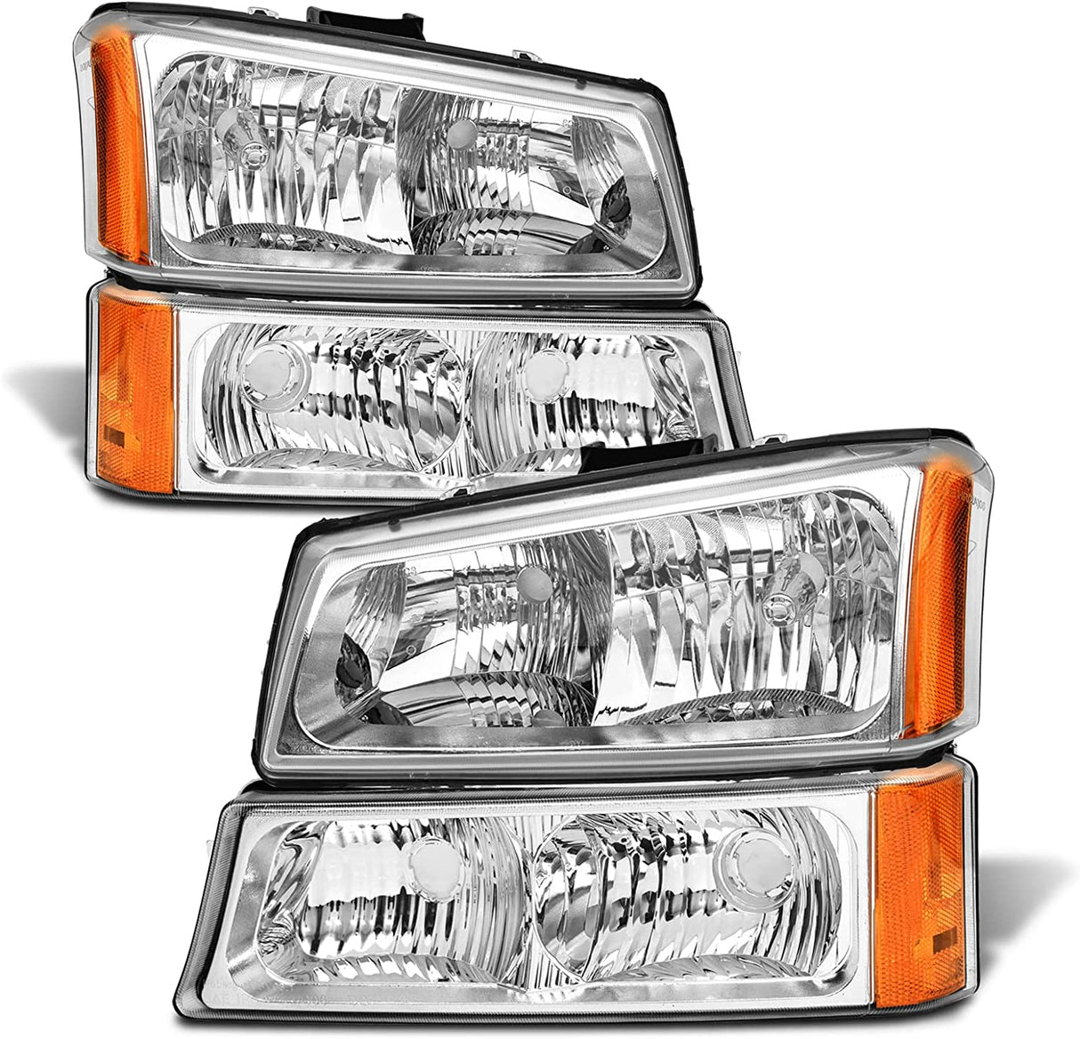 2003-2006 Silverado Headlight Assembly For Chevy Avalanche 150025003500 Clear Chrome Lens With Amber Reflector Replacement Left And Right