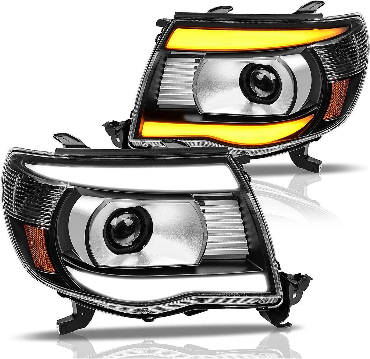 Dwvo Headlight Assembly Compatible With 2005 2006 2007 2008 2009 2010 2011 Tacoma Pickup Truck Oe Replacement Chrome Housing Amber Reflector