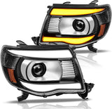Dwvo Headlight Assembly Compatible With 2005 2006 2007 2008 2009 2010 2011 Tacoma Pickup Truck Oe Replacement Chrome Housing Amber Reflector