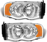2002-2005 Dodge Ram Headlight Assembly For 1500 2500 3500 20032005 Clear Chrome Lens With Amber Reflector Replacement Left Right