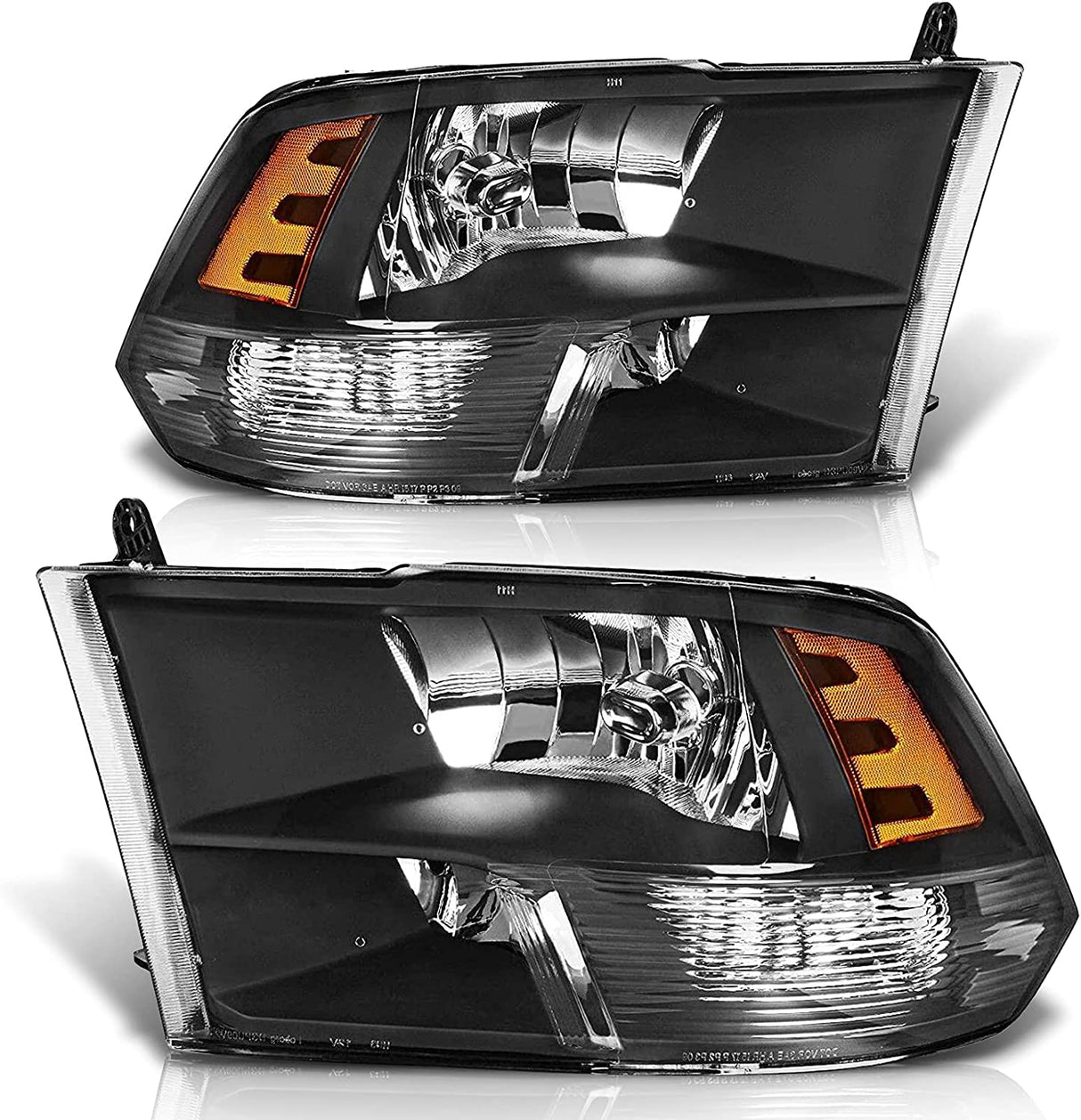 2009-2018 Dodge Ram Headlight Assembly Compatible with Ram 1500 / Ram 2500 3500 / 2010-2018 / Ram 2500 3500 / 2019-2021 Ram 1500 Classic, Chrome Housing Amber Reflector Replacement