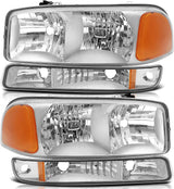 Lbrst Headlight Assembly For Gmc Sierra 1500 19992006 Classic 2007 Chrome Housing Amber Reflector Clear Lens Driver And Passenger Side Headlamp