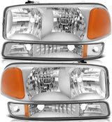 Lbrst Headlight Assembly For Gmc Sierra 1500 19992006 Classic 2007 Chrome Housing Amber Reflector Clear Lens Driver And Passenger Side Headlamp