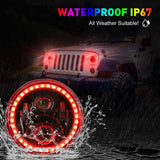 1997-2018 Jeep Wrangler 7 Inch RGB Halo Headlights And Fog Lights Bluetooth Color Control Dot Kits For 19972018 Jk Jku Tj Ljw Ring Drl Amber Turn Signal hi/lo Beam Multicolor