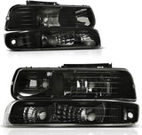 Autosaver88 Headlights Assembly Compatible With 19992002 Chevy Silverado 20002006 Tahoe Suburban Headlamp Bumper Lights Smoke Lens Reflector