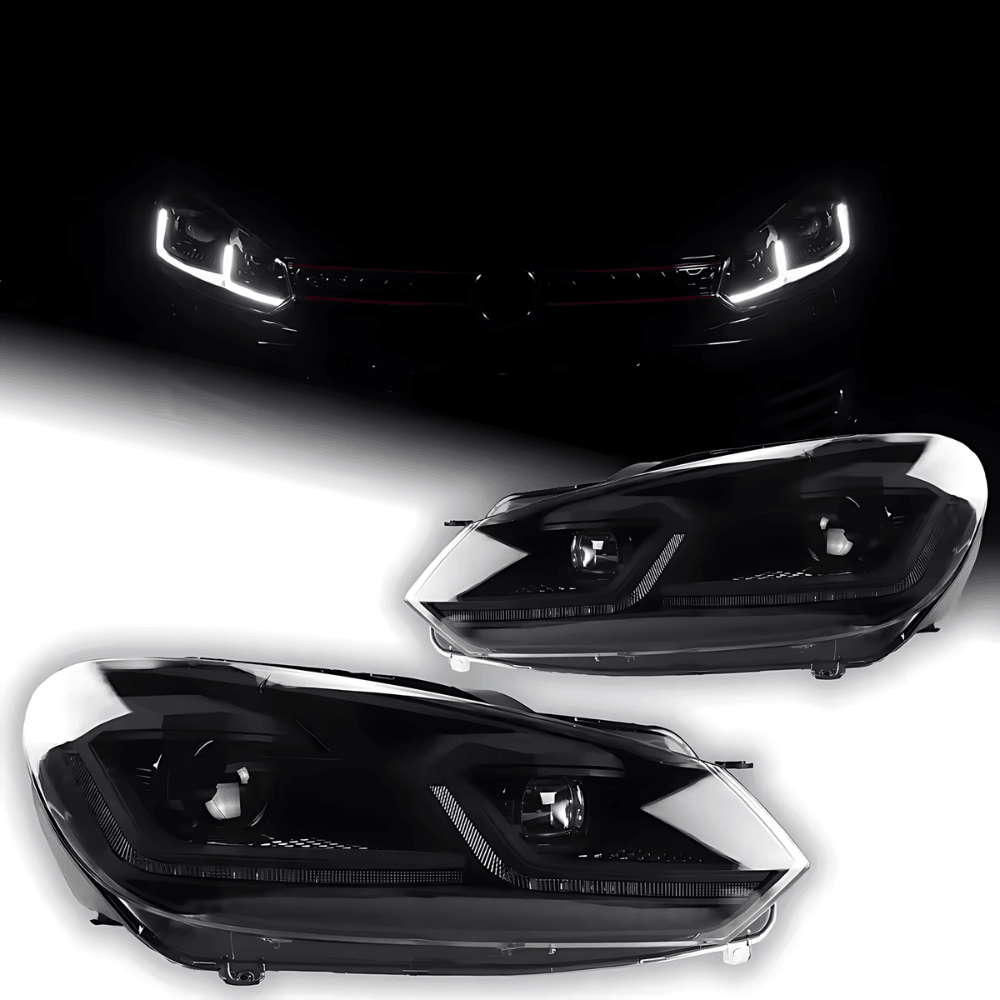 Volkswagen Golf MK6 Red, Silver, and Black Projector with Dynamic Signal LED Headlights (2009 - 2013) - K2 Industries