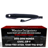 Exterior Door Handle Black Replacement for Honda Civic Hybrid (2012-2015), CR-V (2012-2016) OE Part # 72144-TR0-A11ZD, 72181-T1G-E11ZF | Front Left Driver Side