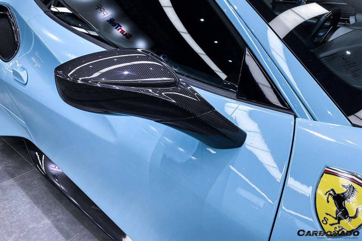 2015-2020 Ferrari Carbon Fiber Mirror House with Base Replacement Carbonado (OE) | Fits: F8, 488, Pista